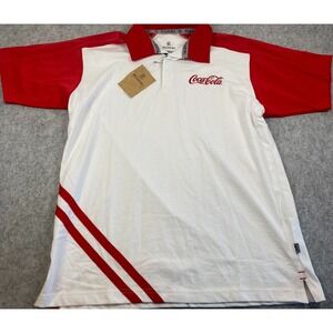 Kukri Coca-Cola Mens Rugby Polo Shirt White Red Short Sleeve Size L NWT